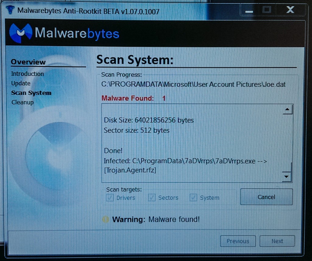 malwarebytes scan for rootkits disabled